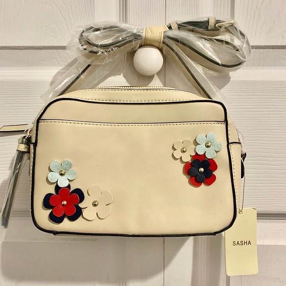 Sasha Crossbody Bag with Flower Applique | Beige - Picture 1 of 6